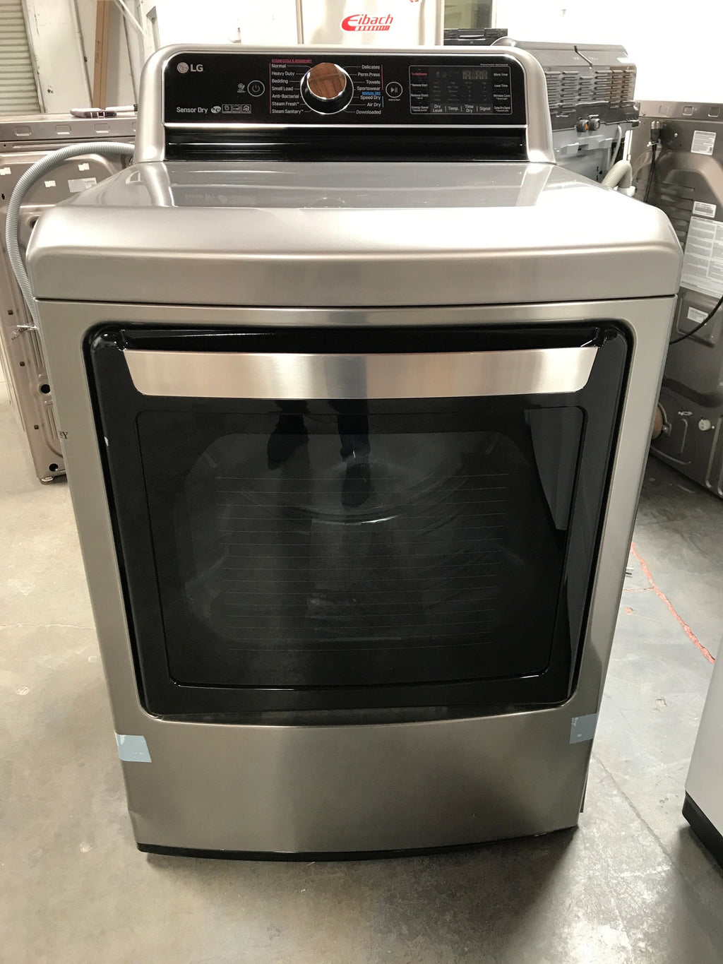NEW Dent & Scratch. 7.3 cu. ft. Ultra Large Graphite Steel Smart Gas Vented Dryer with EasyLoad Door, TurboSteam & Wi-Fi Enabled. Model: DLGX7801VE