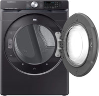 New in Box. Samsung 7.5 cu. ft. Fingerprint Resistant Black Stainless Gas Dryer with Steam Sanitize+. Model: DVG45R6300V