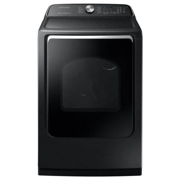 NEW Scratch & Dent. Samsung 7.4 cu. ft. 240-Volt Black Stainless Steel Electric Dryer with Steam Sanitize ENERGY STAR. Model: DVE54R7200V