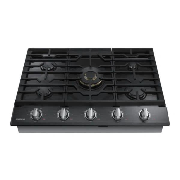 New in Box. Samsung 30 in. Gas Cooktop in Fingerprint Resistant Black Stainless with 5 Burners including Dual Brass Power Burner. Model: NA30N7755TG