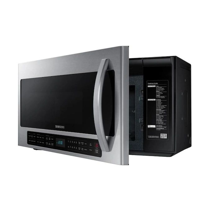 New in Box. Samsung 2.1-cu ft Over-the-Range Microwave with Sensor Cooking (Fingerprint Resistant Stainless Steel). Model: ME21R7051SS