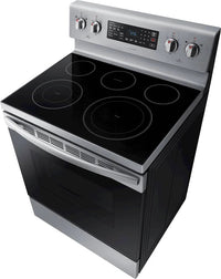 New in Box. Samsung 30 in. 5.9 cu. ft. Single Oven Electric Range with Self-Cleaning and Convection Oven in Stainless Steel. Model: NE59R4321SS