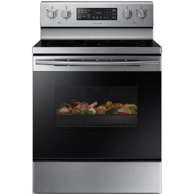 New in Box. Samsung 30 in. 5.9 cu. ft. Single Oven Electric Range with Self-Cleaning and Convection Oven in Stainless Steel. Model: NE59R4321SS