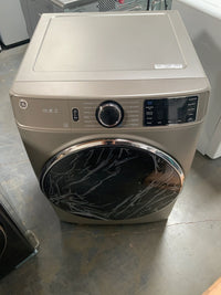 New Dent and Scratch. 7.8 cu. ft. Smart 240-Volt Satin Nickel Stackable Electric Vented Dryer with Steam and Sanitize Cycle, ENERGY STAR. Model: GFD65ESPN0SN