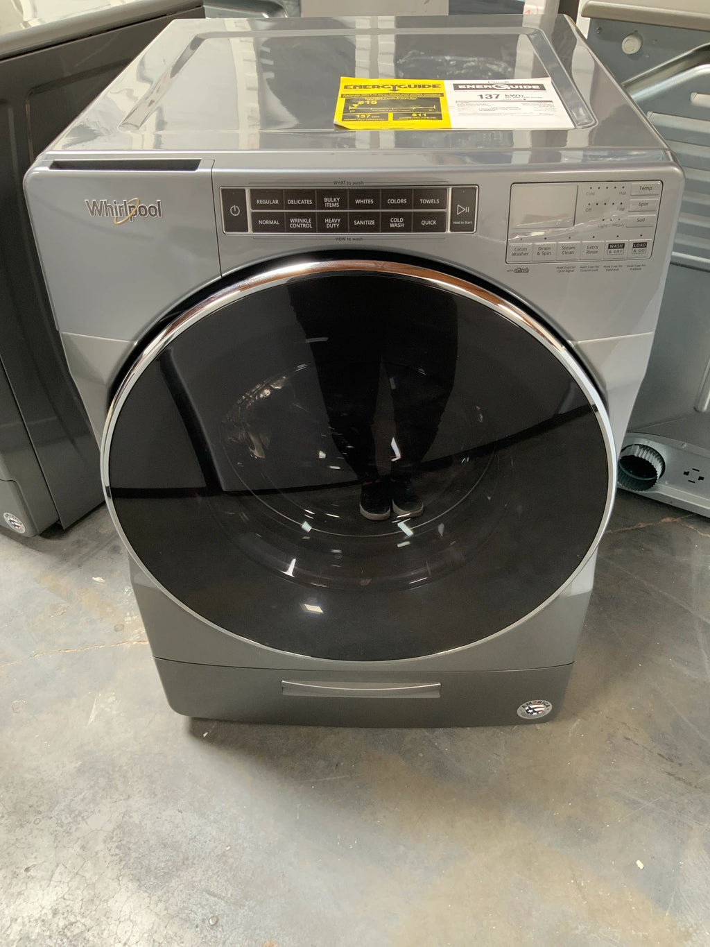 New Dent and Scratch. 4.3 cu. ft. High Efficiency Chrome Shadow Front Load Washing Machine with Load & Go XL Dispenser. Model: WFW862CHC1