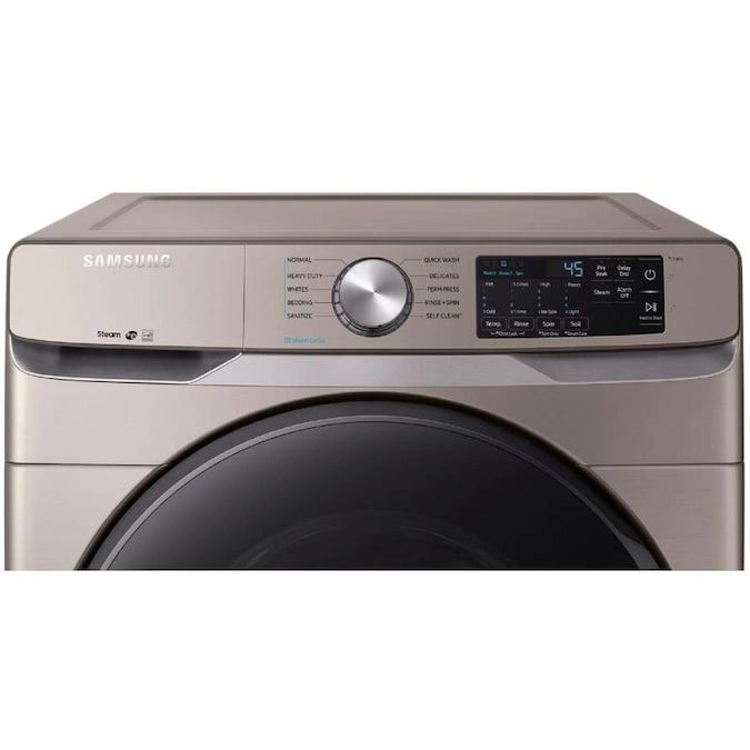 New in Box. Set of Samsung Champagne Washer + Electric Dryer with Steam. Models: DVE45R6100C, WF45R6100AC.