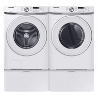 New Dent and Scratch. Set of Washer 27 in. 4.5 cu. ft. High-Efficiency White Front Load Washing Machine with Self-Clean+, ENERGY STAR and 7.5 cu. ft.120-Volt White Gas Dryer with Sensor Dry (Pedestals Sold Separately) Model: WF45T6000AW, DVG45T6000W