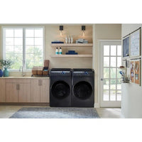 New Open Box. Set of Washer 5.5 Total cu. ft. High-Efficiency FlexWash Washer in Black Stainless, with Dryer 7.5 Total cu. ft. Electric FlexDry with Steam in Black Stainless. Models: WV55M9600AV, DVE55M9600V