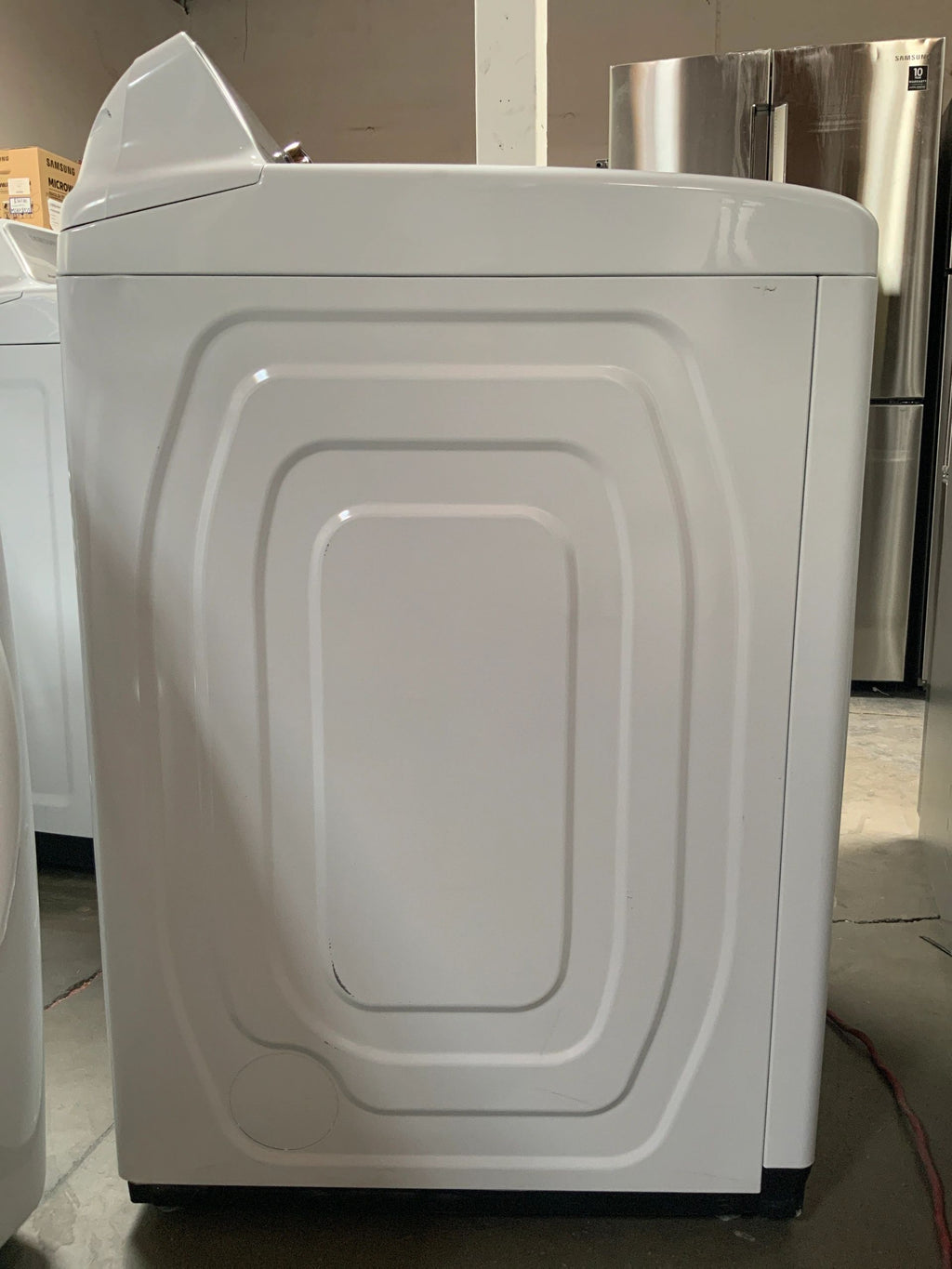 New Open Box. Set of Washer 5.0 cu. ft. High-Efficiency Top Load Washer in White, ENERGY STAR and Dryer 7.4 cu. ft. Electric Dryer with Steam in White. Model: WA50M7450AW, DVE50M7450W