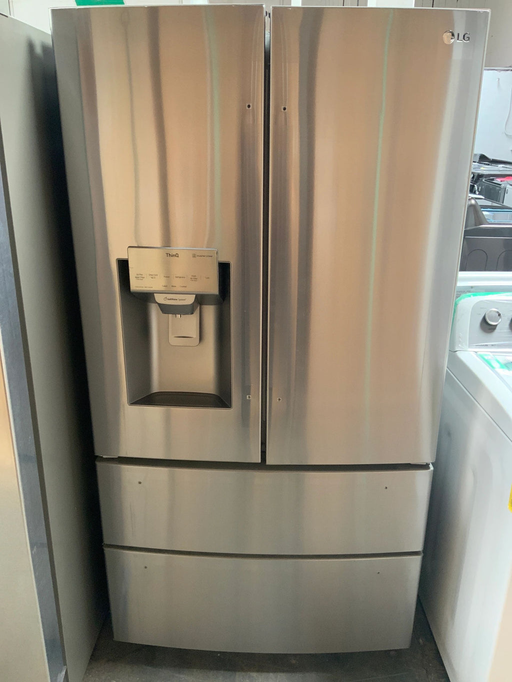 New Open Box. 27.8 cu. ft. 4 Door French Door Smart Refrigerator with 2 Freezer Drawers and Wi-Fi Enabled in Stainless Steel Model: LMXS28626S