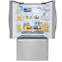 New Open Box. 26.2 cu. ft. French Door Smart Refrigerator with Glide N' Serve and Wi-Fi Enabled in PrintProof Stainless Steel. Model: LFXS26973S