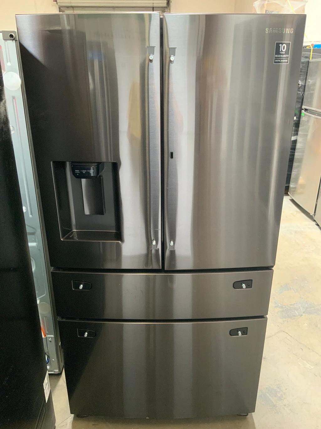New Open Box 28 cu. ft. Food Showcase 4-Door French Door Refrigerator in Black Stainless Steel Model: RF28R7351SG
